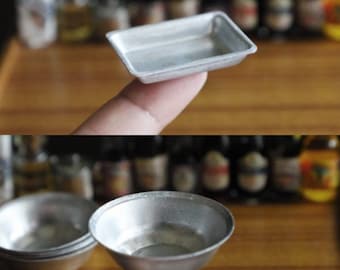 2 maten x 2 stijlen: 1/12 1/6 poppenhuisminiatuur antieke vintage aluminium ronde kom/rechthoekig dienblad//inbox voor bulkbestellingen #juju5