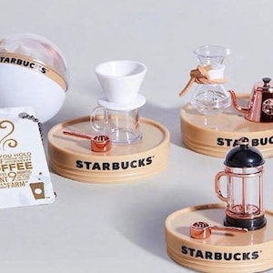 Alla 3 set - 1/6 1/4 Dockhusminiatyr Starbucks kaffekoppsamling: Pour Over / French Press / Chemex