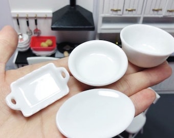 1/6 Dollhouse / Real Cooking Miniature Ceramic Oval Plate / Rectangular Tray / Round Bowl / Round Plate // Inbox us for bulk orders #sm