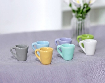2 unidades / 7 cores - Caneca em miniatura para casa de bonecas, escala 1/12 e 1/6, com aparência de cerâmica: Azul / Verde / Cinza / Lilás / Menta / Branco / Amarelo #sm1