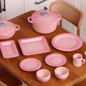 8 colours - 1/6 Dollhouse Miniature 11-pc Cooking Pot and Tableware Collection: Blue / Green / Red / Orange / Pink / Purple / Yellow #ocr118