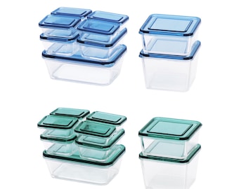 6 colours - 1/12 1/6 Dollhouse Miniature 9-piece (5 sizes) Food Storage Container Set: Blue / Green / Pink / Semi-transparent / White #mh