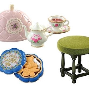 Set #5 - 1/12 1/6 Dollhouse Miniature Re-ment Grandma’s Sewing Room Collection: It’s about time for some tea
