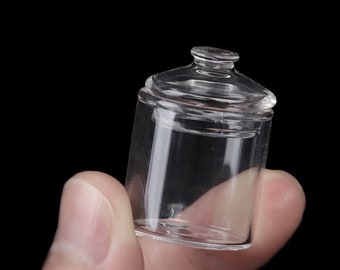Plain / Striped x 2 sizes - 1/12 1/6 Dollhouse Miniature Real Glass Jar with Lid (Diameter 2 / 2.5 cm) // Inbox us for bulk orders