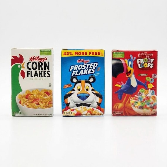 1/6 Dollhouse Miniature Replica Cereal Paper Box: Corn Flakes / Golden Crisp / Froot Loops / Frosted Flakes / Almond Milk [Mini Brands]