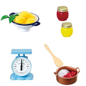Set #4 (Individual items) - 1/12 1/6 Dollhouse Miniature Re-ment Country Kitchen Collection: Colander / Cooking Pot / Jam / Scale / Lemons