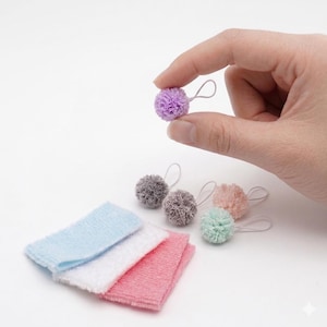 Set of 2 items - 1/12 1/6 Dollhouse Miniature Bath Towel and Loffa Shower Sponge: Blue / Pink / White // Inbox us for bulk orders