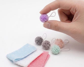 Set of 2 items - 1/12 1/6 Dollhouse Miniature Bath Towel and Loffa Shower Sponge: Blue / Pink / White // Inbox us for bulk orders
