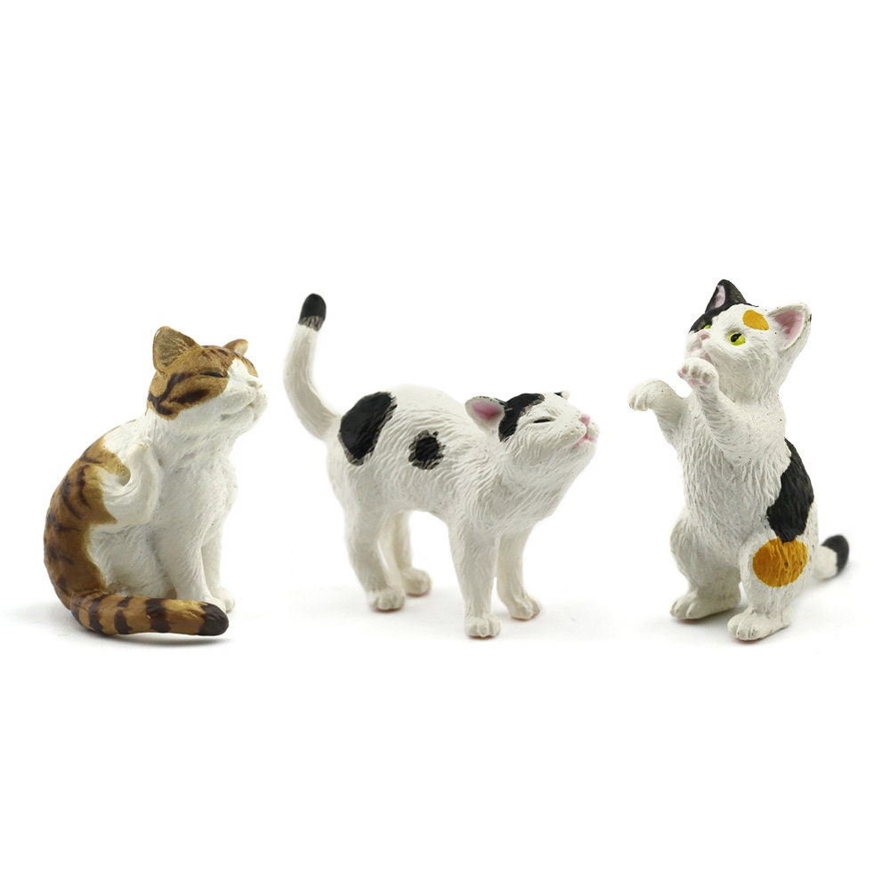 1:12th Scale Three Grey Kittens Doll House Miniature Cats Pets Animals 