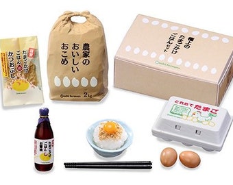 Set #4 - 1/12 1/6 Dollhouse Miniature Re-ment Hometown Tax Return Gifts Collection: Rice with raw egg