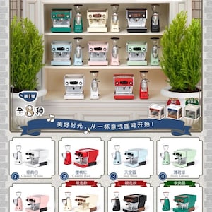 Juego de 2 (8 colores) - Réplica en miniatura para casa de muñecas a escala 1/6 de máquina de café expreso La Marzocco y molinillo: negro, menta, rosa y blanco (n.° ues217)