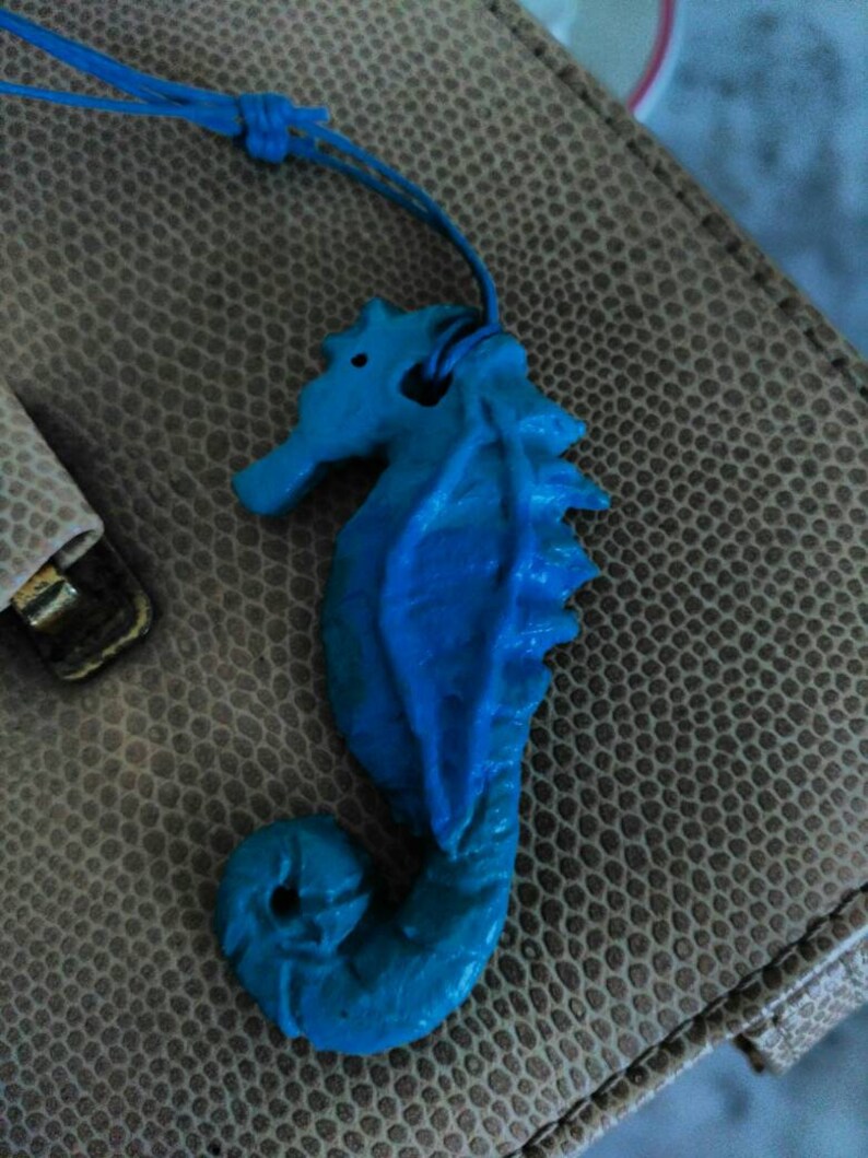Turquoise Sea Horse Amulet. Necklace Pendant