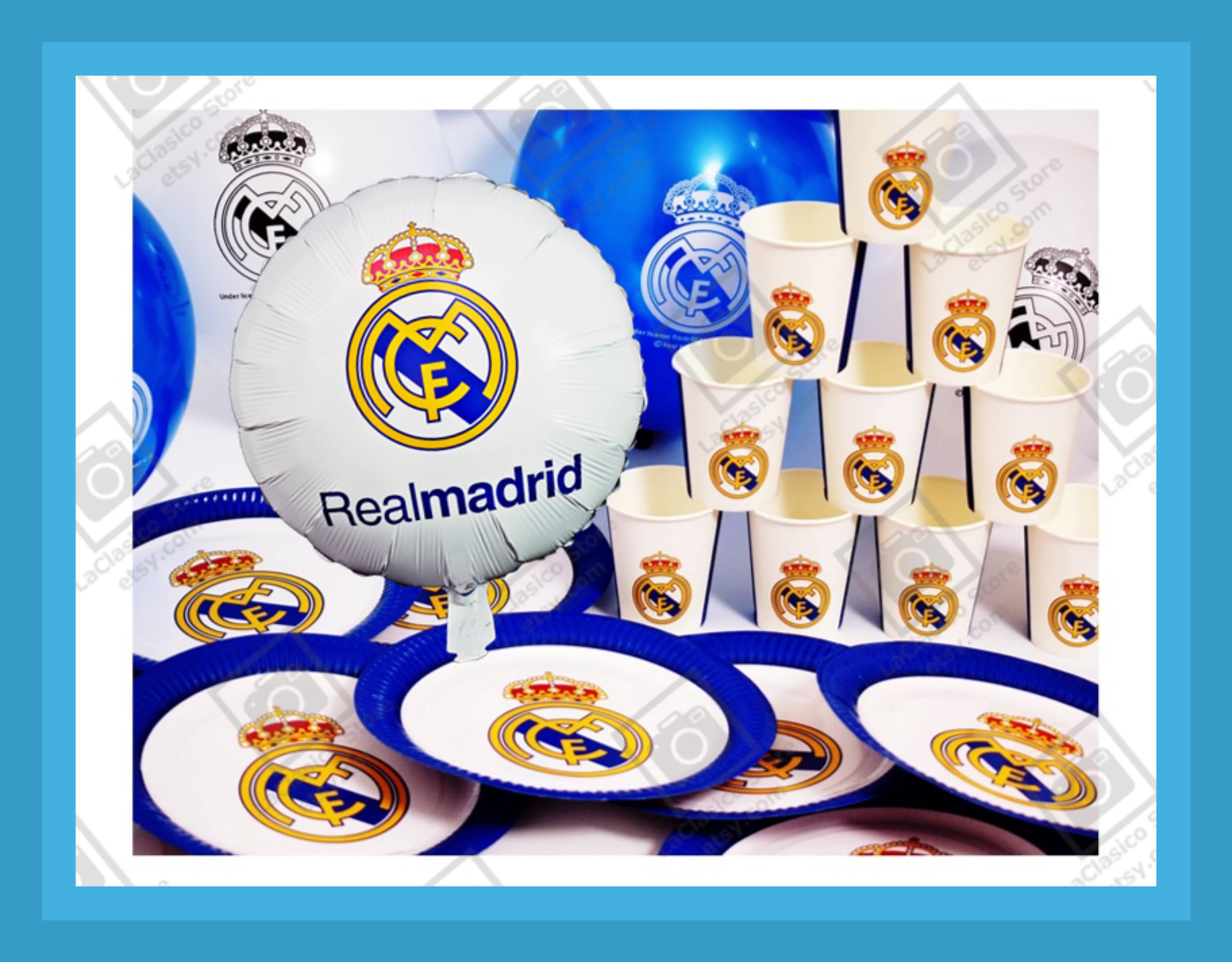 Real Madrid Party Set Birthday 31 PCS Decoration Plates Cups Balloons - All  In One!