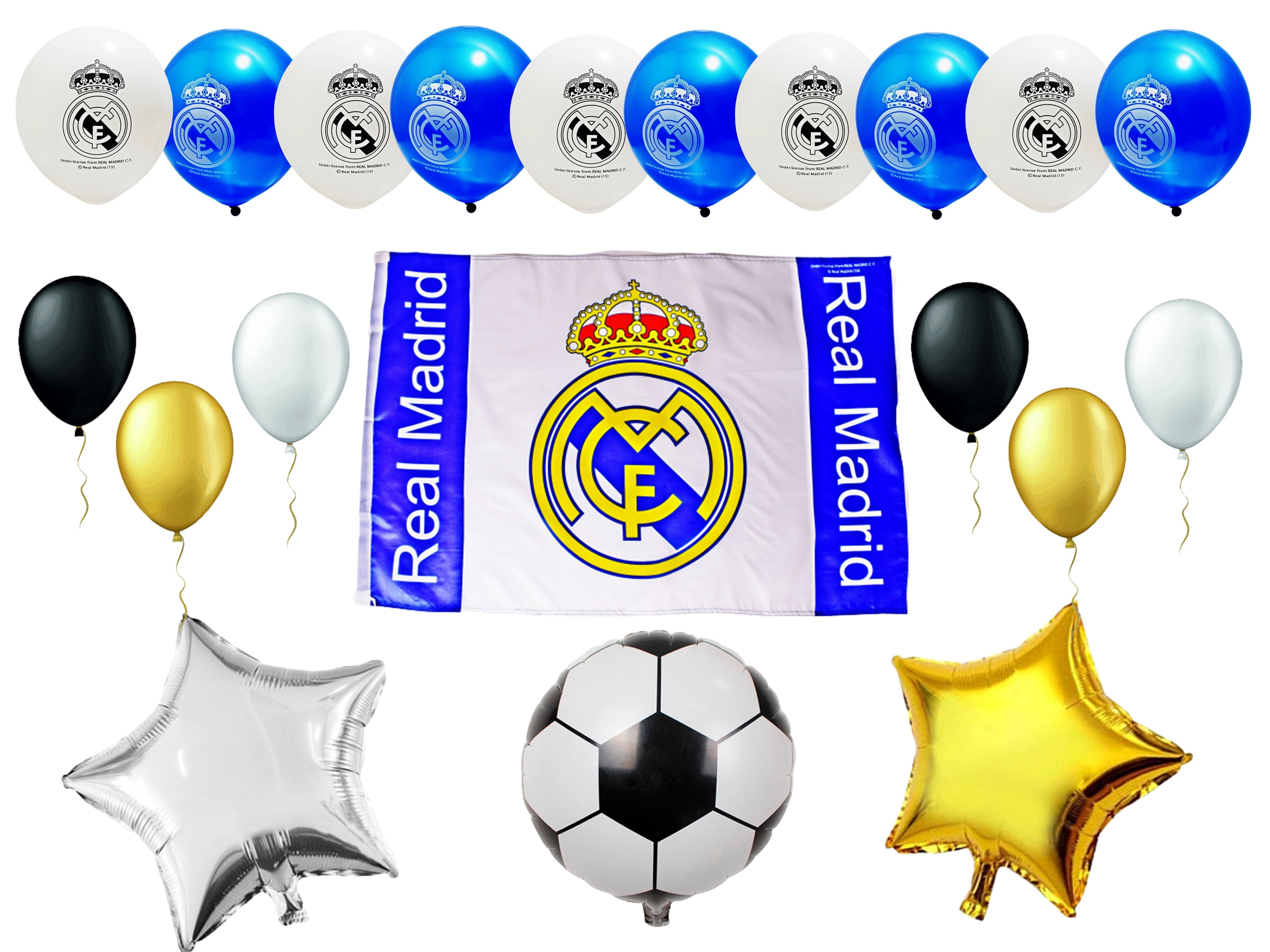 Basic Real Madrid Party Birthday Decoration Supplies Set 12 PCS Balloons  Flag Table Cloth 