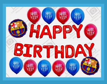 FC Barcelona Party Set Globos Aluminio 25 PCS Azul Rojo Feliz Cumpleaños - ¡Todo en Uno!