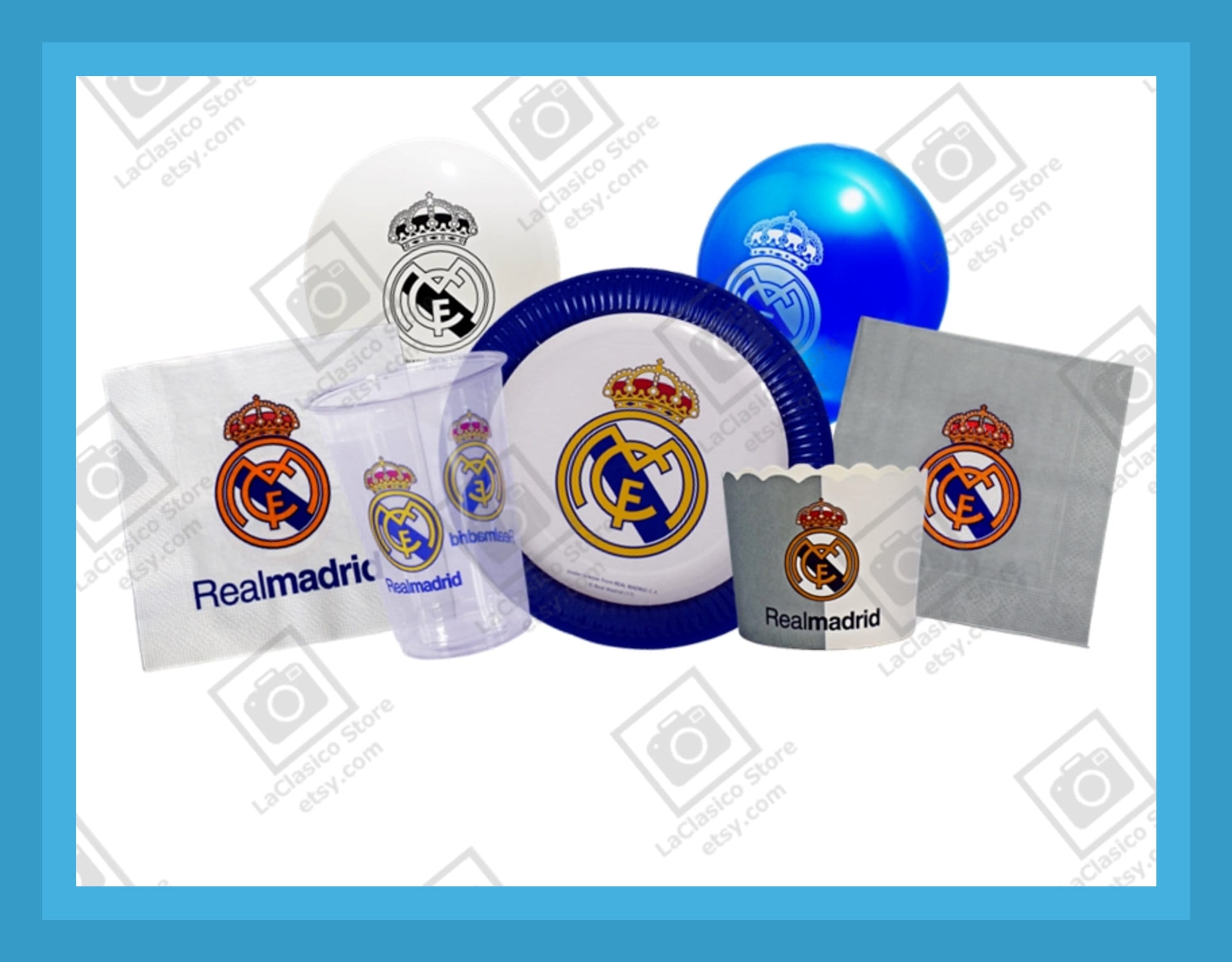 All In One! Real Madrid Party Set Birthday 50 PCS Decoration Plates Cups Balloons Napkins