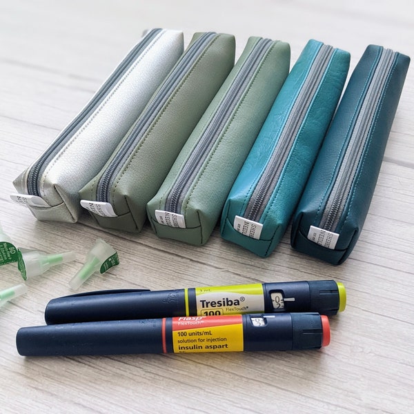 Superslank compact zakje met ritssluiting voor diabetesbenodigdheden, insulinepennen of make-uptasje in veganistisch leer - meer kleuropties beschikbaar