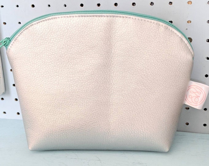 Curved Top Zip Pouch in Silver With Contrasting Mint Zip Etsy UK