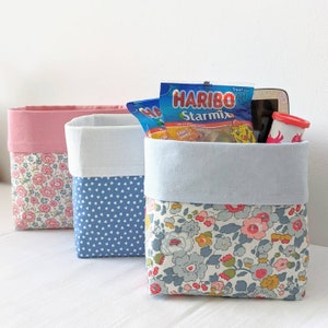 Handy fabric small basket bag box storage with cuff for storing hypo treats sweets or beauty products cute floral prints more available