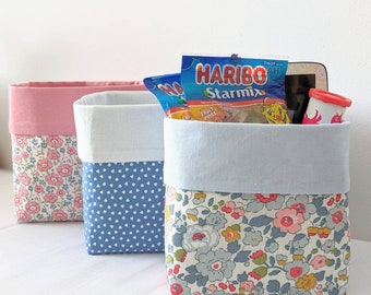 Handy fabric small basket bag box storage with cuff for storing hypo treats sweets or beauty products cute floral prints more available