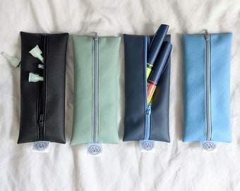 Slim Zip Pouch for diabetic supplies or make up purse in black blue grey vegan leather - more colour options available