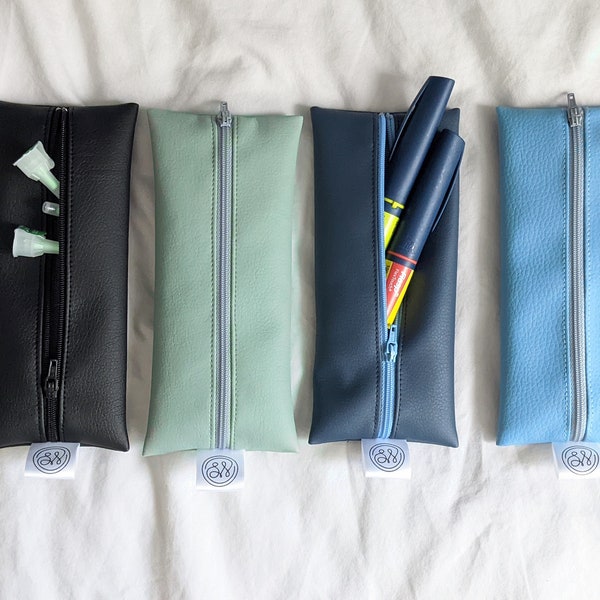 Slim Zip Pouch for diabetic supplies or make up purse in black blue grey vegan leather - more colour options available