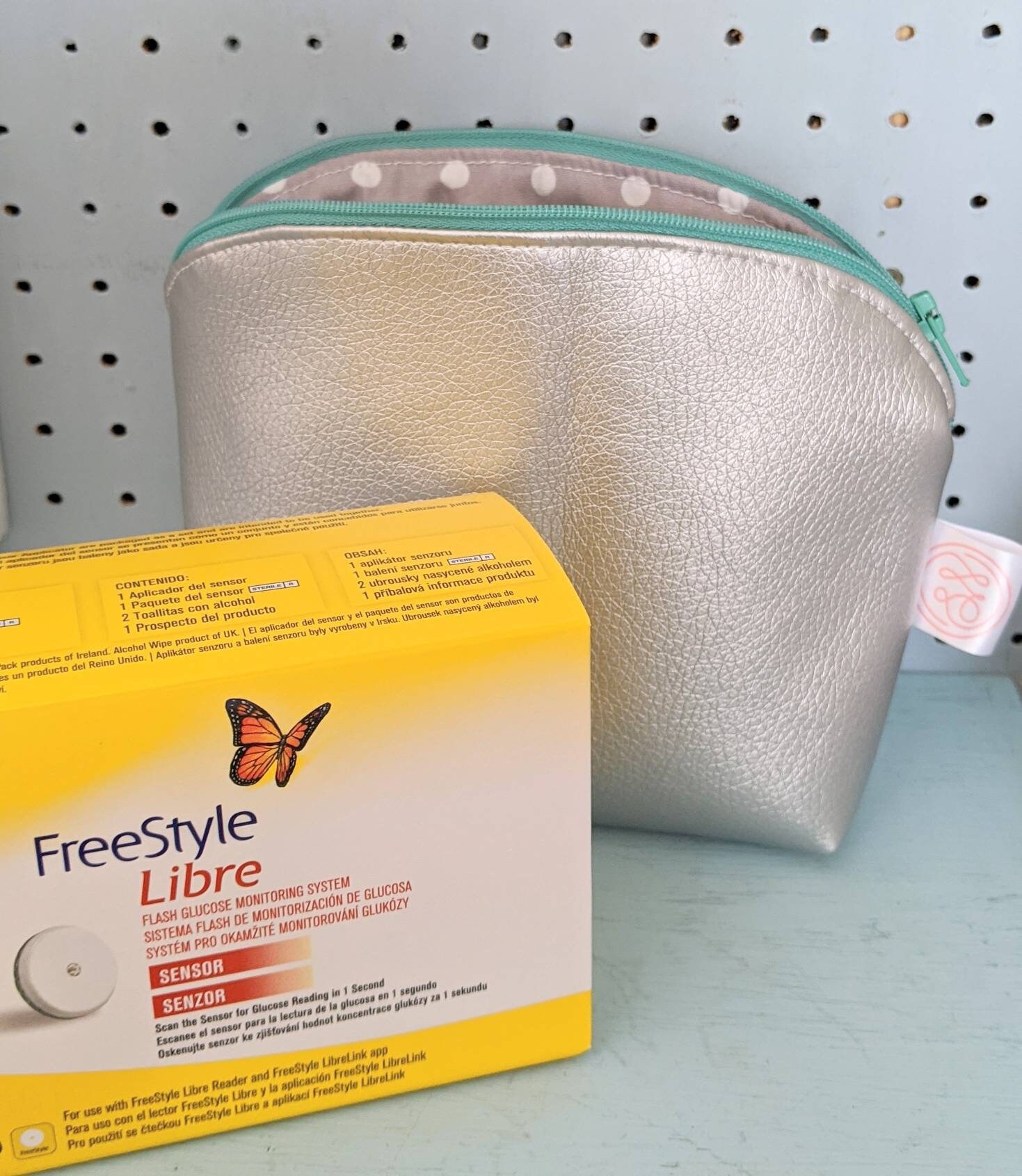 Curved top zip pouch in silver with contrasting mint zip Etsy