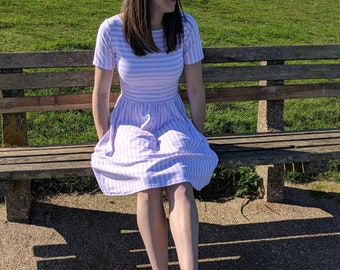 Pink Stripe Jersey Fit and Flare Dress with Pockets that have Secret Holes for Diabetics