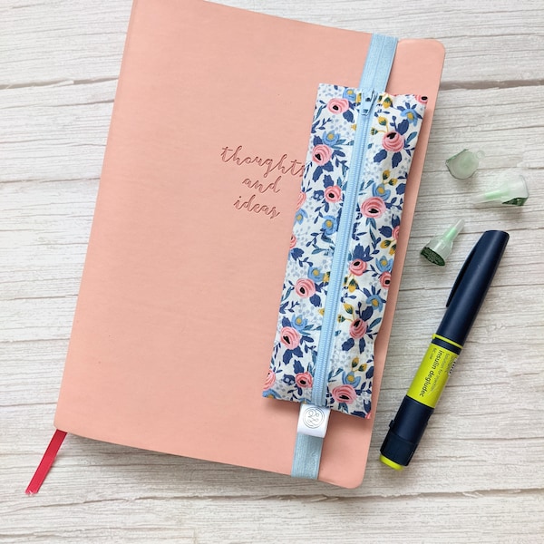 Bookmark Pen Zip Pouch handy for diabetic supplies insulin pens or stationary cute floral dotty cotton or vegan leather - options available