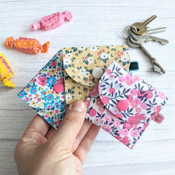 Tiny cute pouch with popper snap fastening made from vegan leather can be used as a keyring - more colour options available
