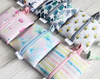 Dinky Keyring Zip Pouch handy for diabetic supplies snacks coins dog walking headphone face mask storage floral hearts printed vegan leather