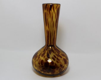 Beautiful Controlled Bubble, Clear Amber Glass Vase, Long Tapered Neck, Pontil Point, 8&quot; Tall, Heavy & Thick Art Glass