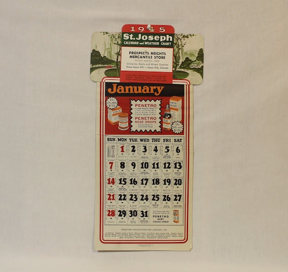 Vintage 1945 st. Joseph Merchant Advertising Calendar & Weather Chart,  Unused Near Excellent Condition, 21 1/2 Wall Sized - Etsy