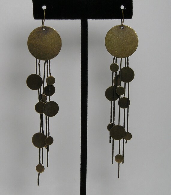 Dangling Copper Various Sized Round Disc Earrings… - image 2