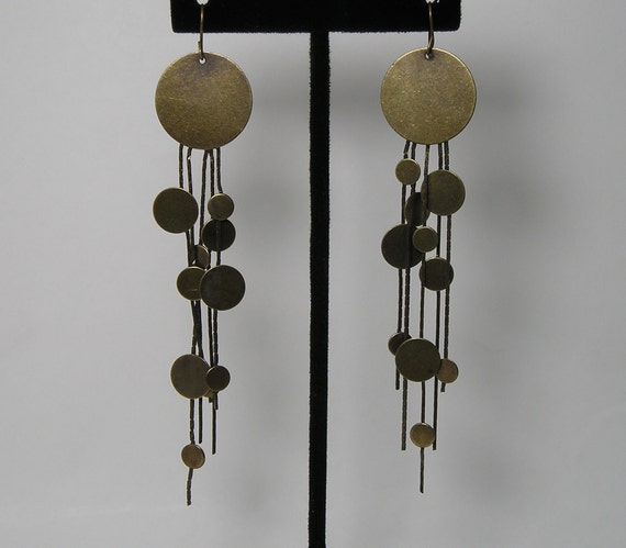 Dangling Copper Various Sized Round Disc Earrings… - image 1