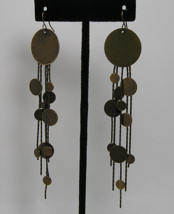 Dangling Copper Various Sized Round Disc Earrings… - image 3