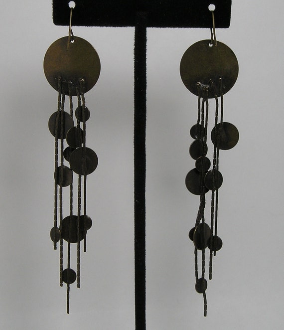 Dangling Copper Various Sized Round Disc Earrings… - image 4
