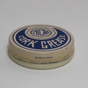 Vintage &quot;Micro&quot; Cork Grease Tin, Very Plain & Simple Looking Merchant Advertising by Ellisco, Phila.