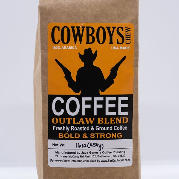 Café en grains moulu et en grains - Mélange OUTLAW par Cowboys Coffee Chew - Torréfaction foncée