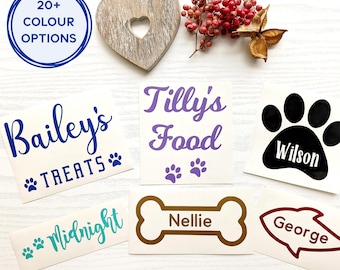 Personalised Pet Name Decal: Cat or Dog bowl sticker, Food storage