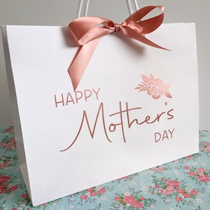 Mother's Day Gift Bag, Mothers Day Gift Ideas, White Gift Bags with Ribbon