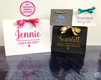 Personalised Hen Party Gift Bags: White Bag with Name and Ribbon