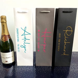 Personalised Bottle Bag, Champagne Gift Bags with Name, Black White and Grey Bags