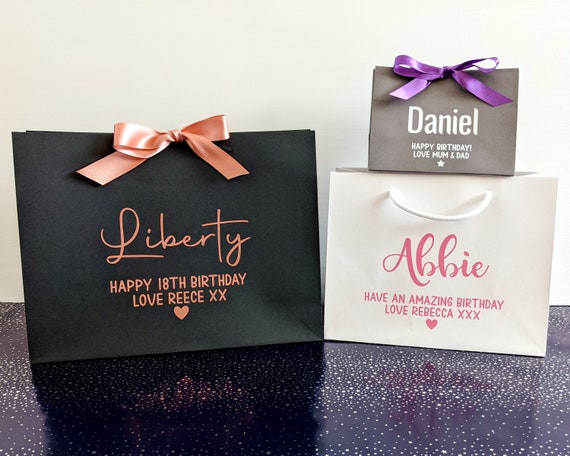 Birthday Gift Bags Personalised Gift Bag With Ribbon White Black