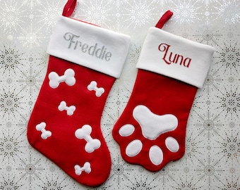 Personalised Pet Stockings Christmas, Red Stocking, Dog Cat Stocking with Name