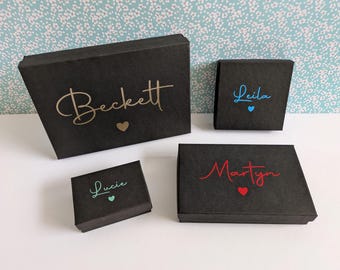 Caja de regalo negra personalizada: Cajas de joyería para bodas, cumpleaños y con nombre