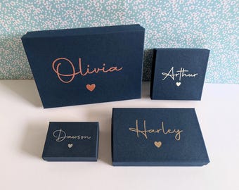 Caja de regalo azul marino personalizada: Cajas de joyería para bodas, cumpleaños y con nombre