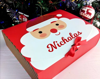 Caja personalizada para Nochebuena: Grandes cajas de regalo de Papá Noel con nombre