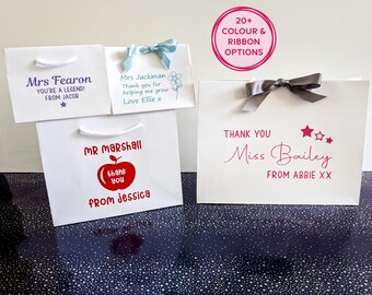 Personalised Teacher Gift Bag: Thank You Teacher Bags with Ribbon