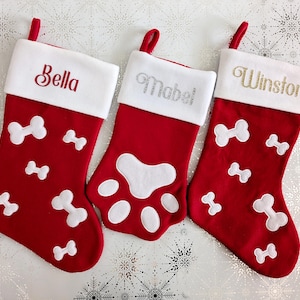 Personalised Pet Christmas Stocking: Dog Stockings with name, Cat Gift, Bone or Paw